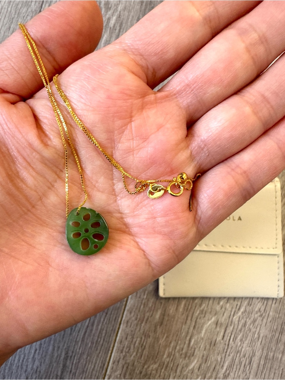 Green Lotus Root Pendant Necklace Gold Vermeil Sterling Silver Dainty
